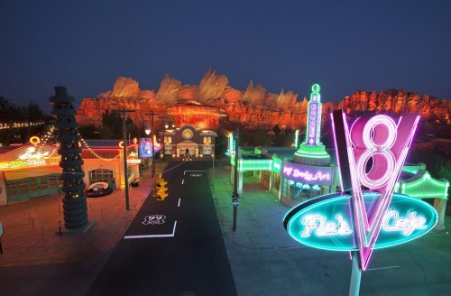  the town of Radiator Springs at night