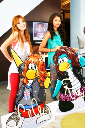 CLUB PENGUIN Bella Thorne and Zendaya from Disney Channel's "Shake It Up" pose with their CeCe and Rocky penguins