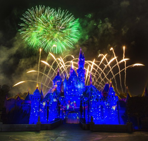 Disneyland Castle during fireworks