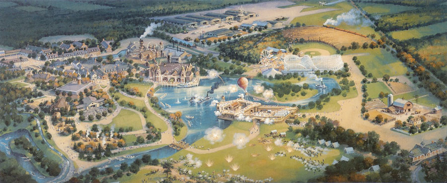 Concept Art overview of Disney's America theme park