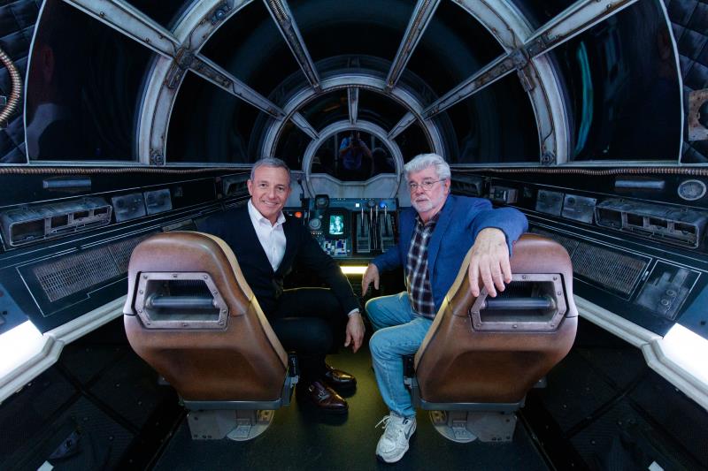 millennium falcon cockpit. George Lucas and Robert Iger