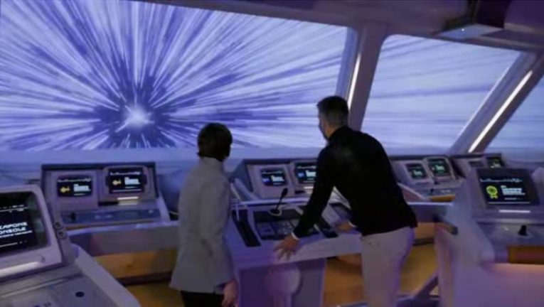 Josh D'Amaro, Chairperson of Disney Parks, Experiences and Products, on the bridge of the Star Wars: Galactic Starcruiser