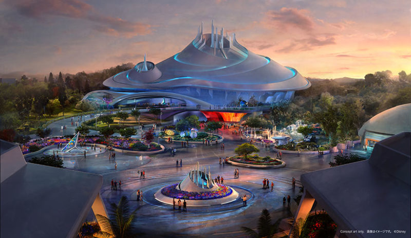 New concept art for Space Mountain at Tokyo Disneyland Resort. A more flowing exterior and a new land that features more interactive art elements all with a futuristic look